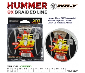 Wily Hummer 8 Kat İp Misina 150 mt Yeşil 0,06mm